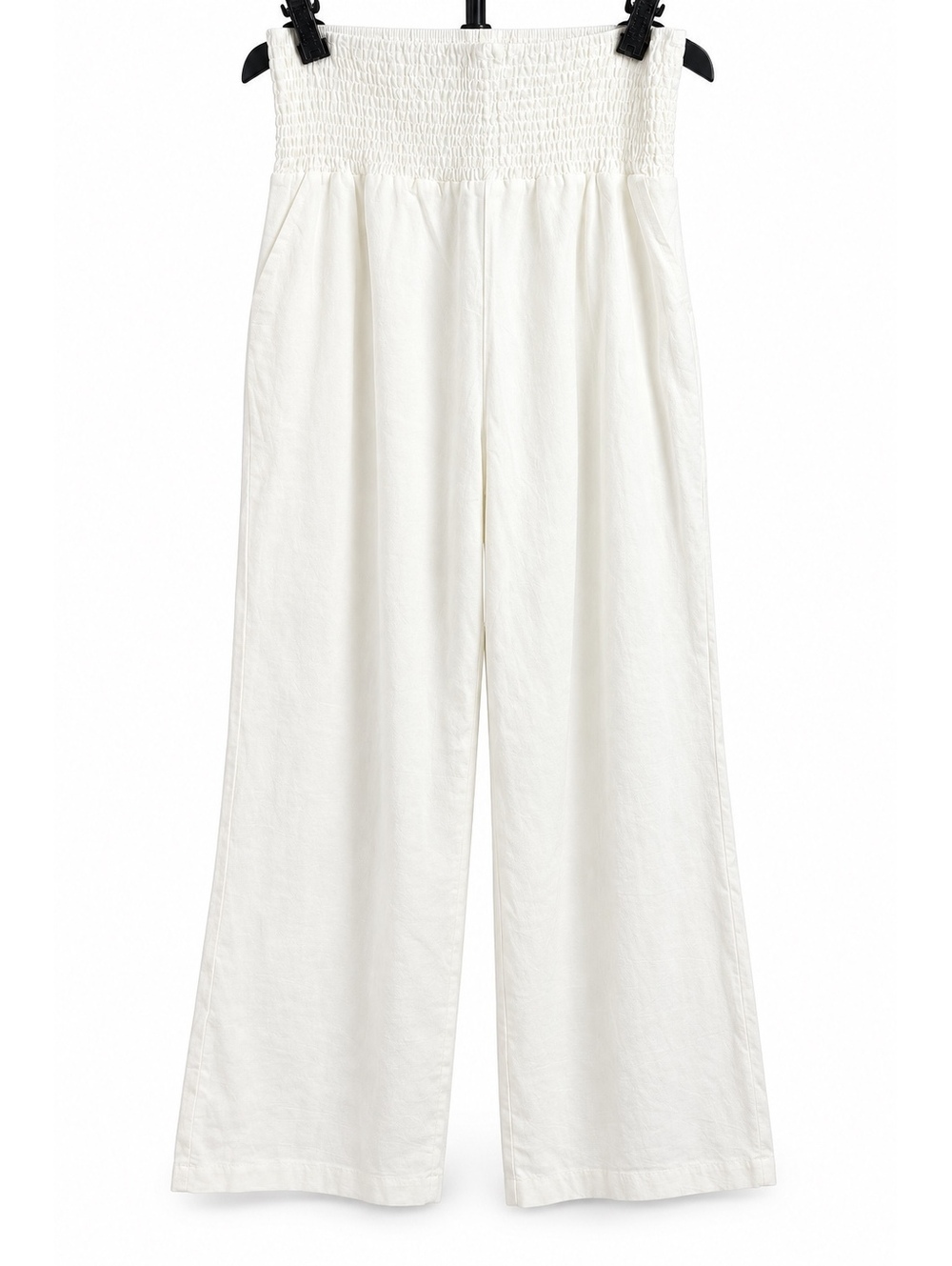 Women’s XL White Smocked Waist Wide Leg Pants Pull On Flowy Boho